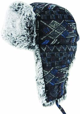Vintage  80s Black Cross Stitch Winter Hat w Faux Fur Liner