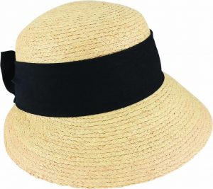 RAFFIA CAP VISOR WITH COTTON TRIM & BOW