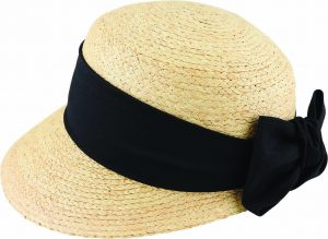 RAFFIA CAP VISOR WITH COTTON TRIM & BOW