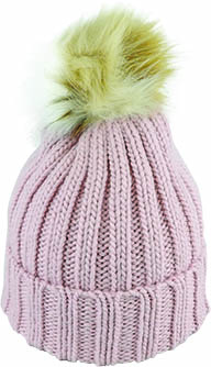 ACRYLIC KNIT BEANIE FUR POM PACK 12