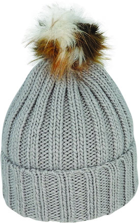 ACRYLIC KNIT BEANIE FUR POM