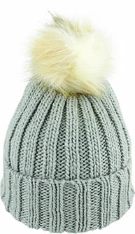 ACRYLIC KNIT BEANIE FUR POM PACK 12