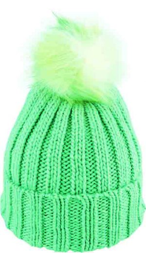 ACRYLIC KNIT BEANIE FUR POM PACK 12