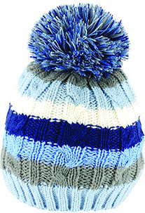 ACRYLIC KNIT STRIPE PLUSH LINED BEANIE PACK-12