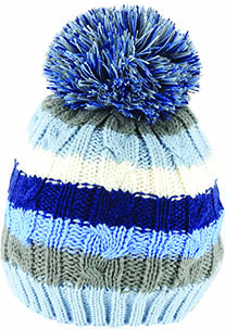 ACRYLIC KNIT STRIPE PLUSH LINED BEANIE