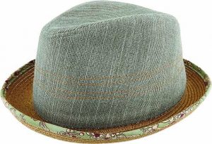 BRAIDED TURNED BRIM TRILBY w/ DENIM & PRINT LINING