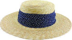 LIACHOW STRAW BOATER w WIDE PRINT FABRIC BAND