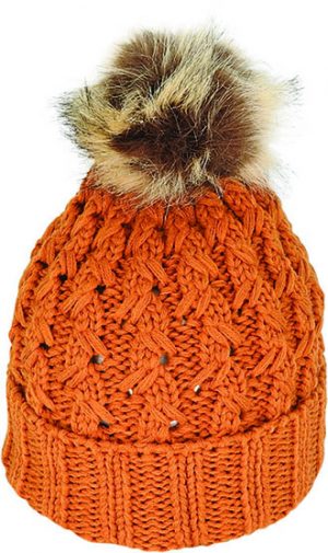 CHUNKY CABLE KNIT BEANIE w FAUX FUR POM - PACK 12