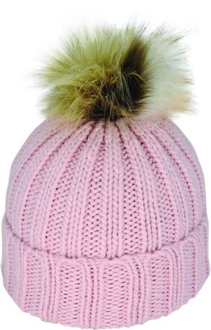 KID'S CHUNKY KNIT BEANIE w FAUX FUR POM