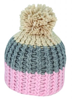 CHUNKY STRIPE ACRYLIC KNIT W/ POM