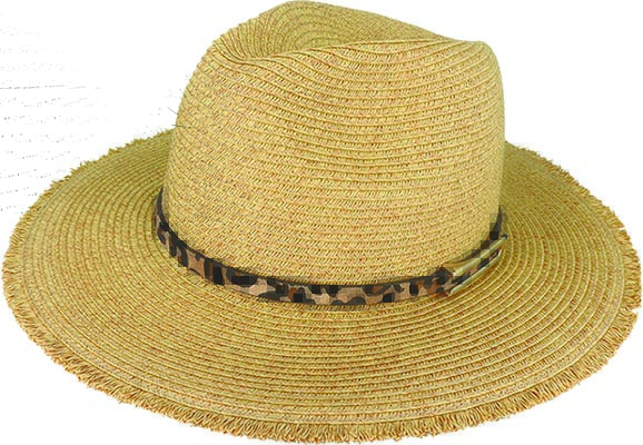 ANIMAL PRINT FRAYED EDGE BRAIDED FEDORA